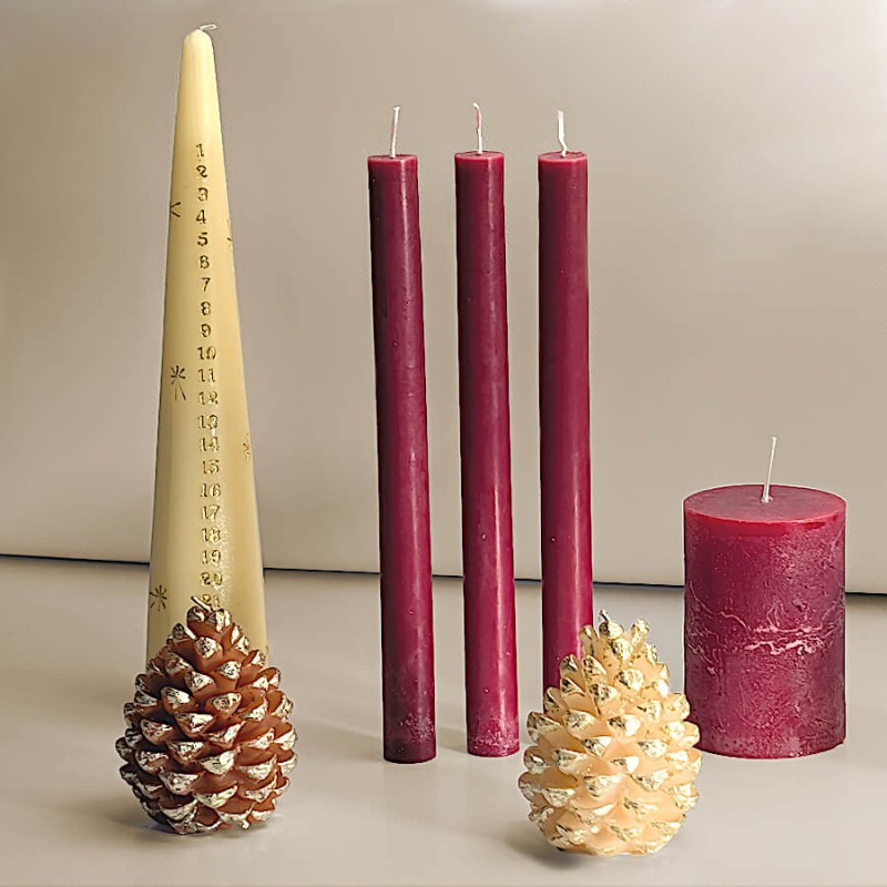 Bougie chandelle Rouge sangria - H25 cm - Lot de 3 | Deco-Delight.com