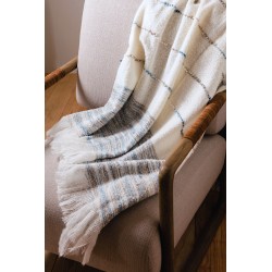 Plaid Tissé Rayé 130x170 cm Écru Bleu & Beige | Deco-Delight.com