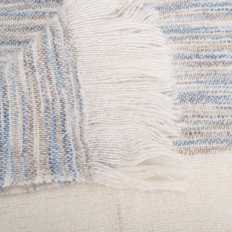 Plaid Tissé Rayé 130x170 cm Écru Bleu & Beige | Deco-Delight.com