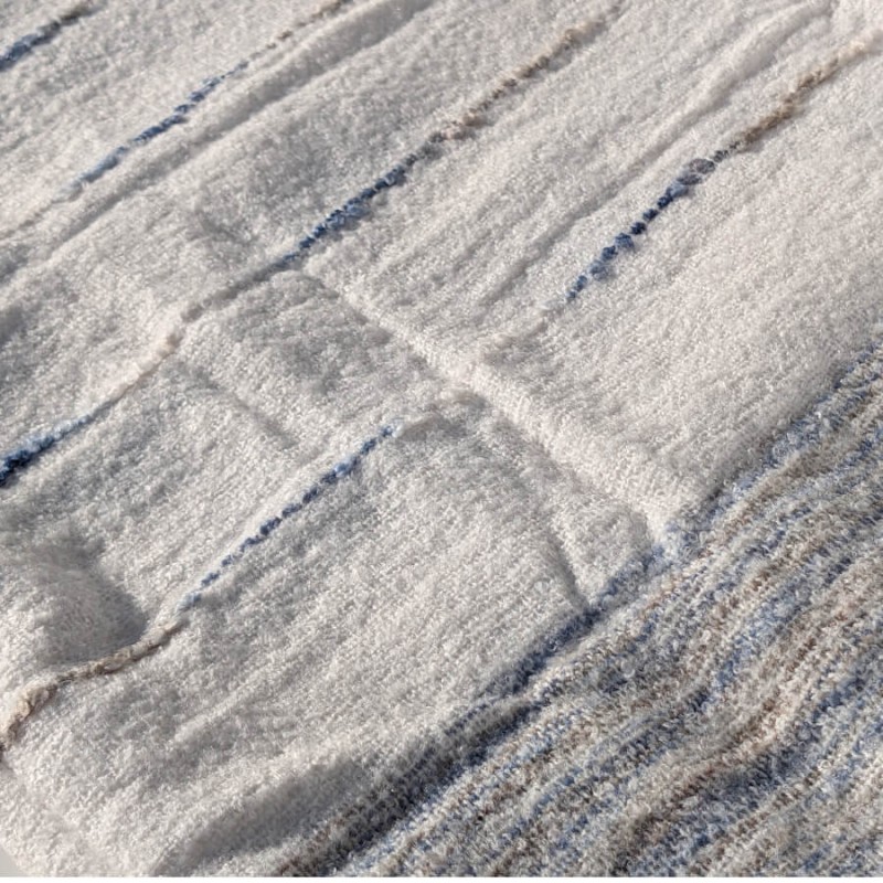 Plaid Tissé Rayé 130x170 cm Écru Bleu & Beige | Deco-Delight.com