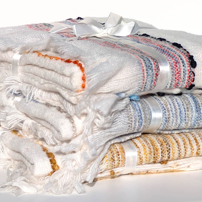 Plaid Tissé Rayé 130x170 cm Écru Bleu & Beige | Deco-Delight.com