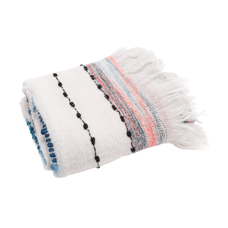 Plaid Tissé écru 130x170 cm - Rayures Multicolores | Deco-Delight.com