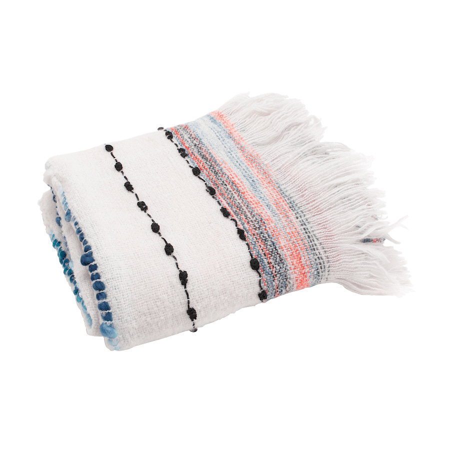 Plaid Tissé écru 130x170 cm - Rayures Multicolores | Deco-Delight.com