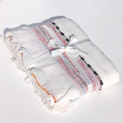 Plaid Tissé écru 130x170 cm - Rayures Multicolores | Deco-Delight.com