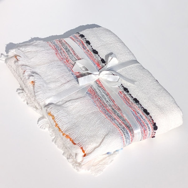 Plaid Tissé écru 130x170 cm - Rayures Multicolores | Deco-Delight.com