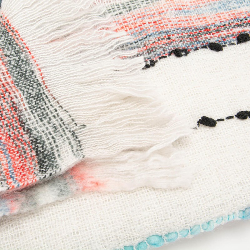 Plaid Tissé écru 130x170 cm - Rayures Multicolores | Deco-Delight.com
