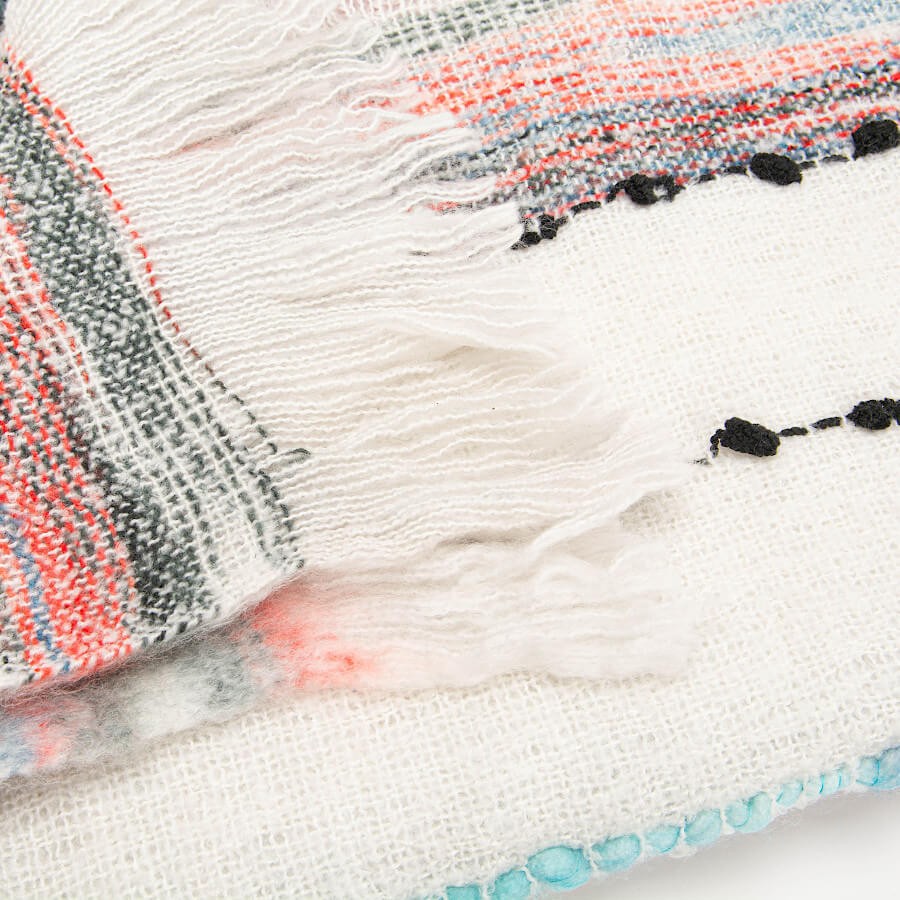 Plaid Tissé écru 130x170 cm - Rayures Multicolores | Deco-Delight.com