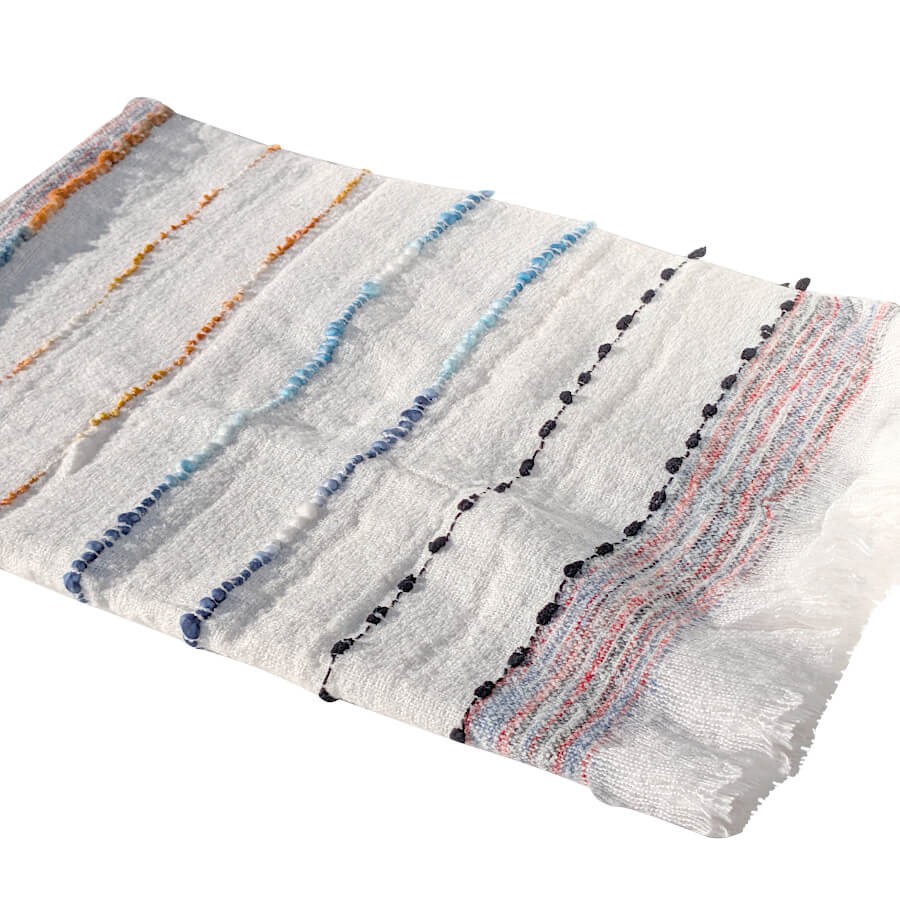Plaid Tissé écru 130x170 cm - Rayures Multicolores | Deco-Delight.com