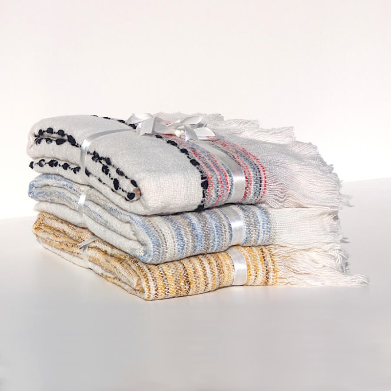 Plaid Tissé écru 130x170 cm - Rayures Multicolores | Deco-Delight.com