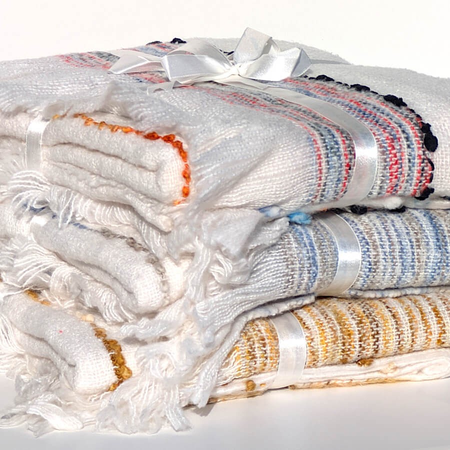 Plaid Tissé écru 130x170 cm - Rayures Multicolores | Deco-Delight.com