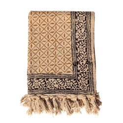 Plaid ethnique sable & liseré noir 130×160 cm | Deco-Delight.com