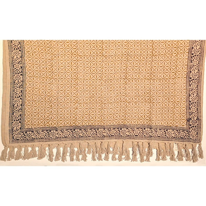 Plaid ethnique sable & liseré noir 130×160 cm | Deco-Delight.com