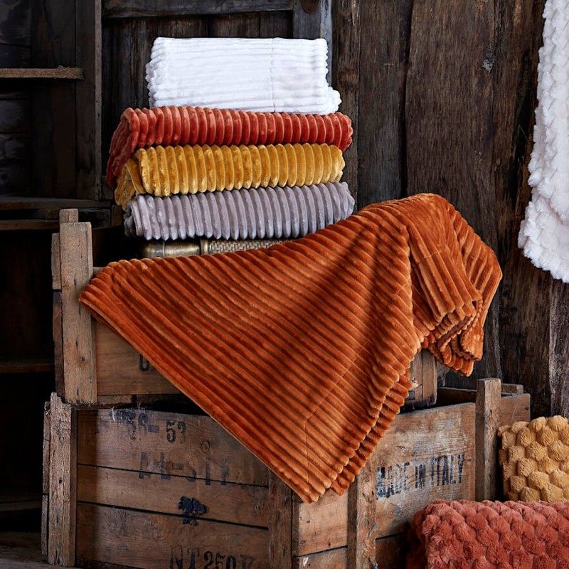 Plaid côtelé 130x170 cm couleur Terracotta | Deco-Delight.com