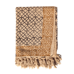 Plaid ethnique noir & liseré moutarde 130×160 cm | Deco-Delight.com