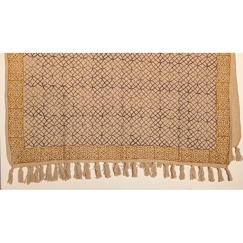 Plaid ethnique noir & liseré moutarde 130×160 cm | Deco-Delight.com