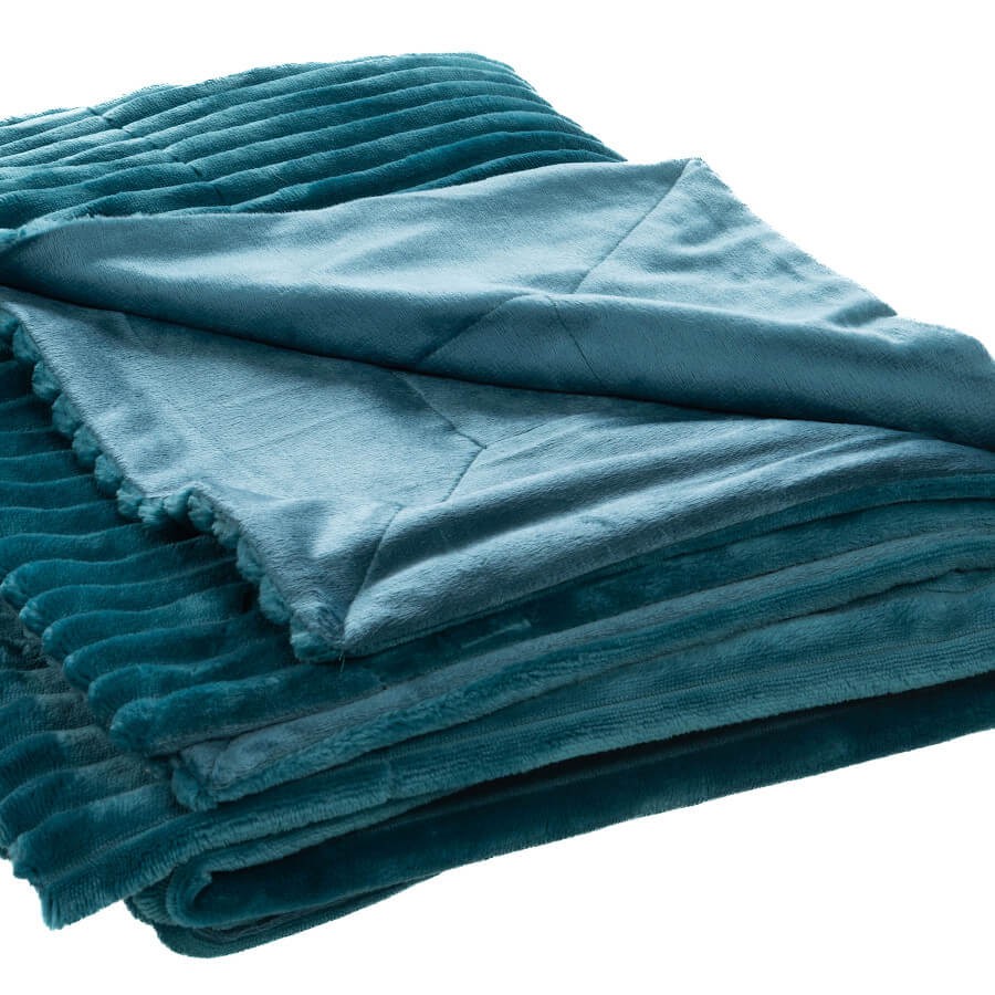 Plaid côtelé 130x170 cm couleur Bleu canard | Deco-Delight.com