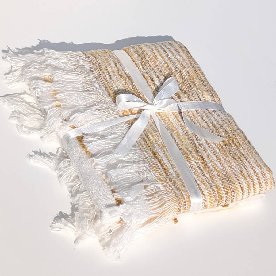 Plaid Tissé franges 130x170 cm Crème et Moutarde | Deco-Delight.com
