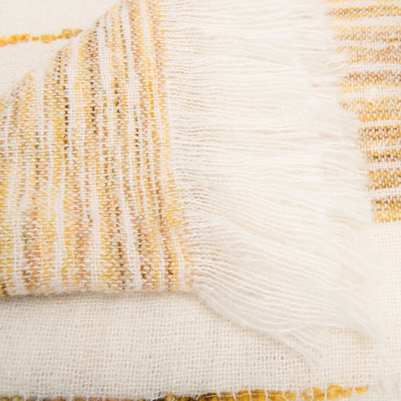 Plaid Tissé franges 130x170 cm Crème et Moutarde | Deco-Delight.com