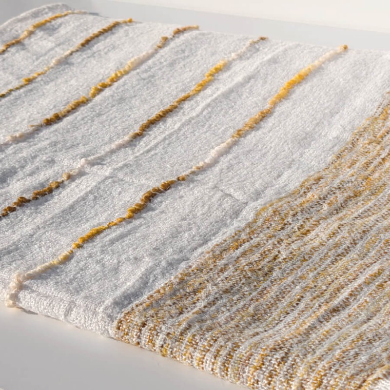 Plaid Tissé franges 130x170 cm Crème et Moutarde | Deco-Delight.com