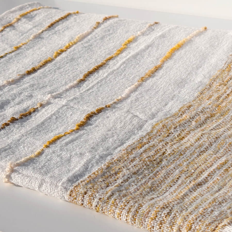 Plaid Tissé franges 130x170 cm Crème et Moutarde | Deco-Delight.com