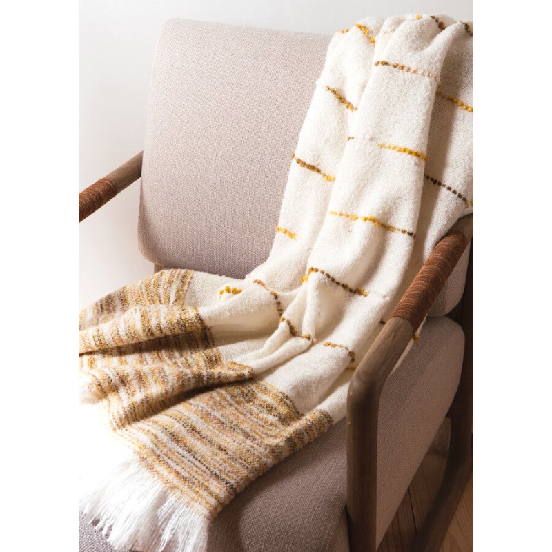 Plaid Tissé franges 130x170 cm Crème et Moutarde | Deco-Delight.com