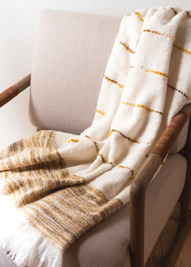 Plaid Tissé franges 130x170 cm Crème et Moutarde | Deco-Delight.com