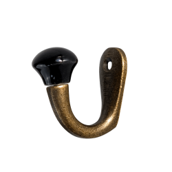 Crochet métal patiné boule céramique noire H5 cm | Deco-Delight.com