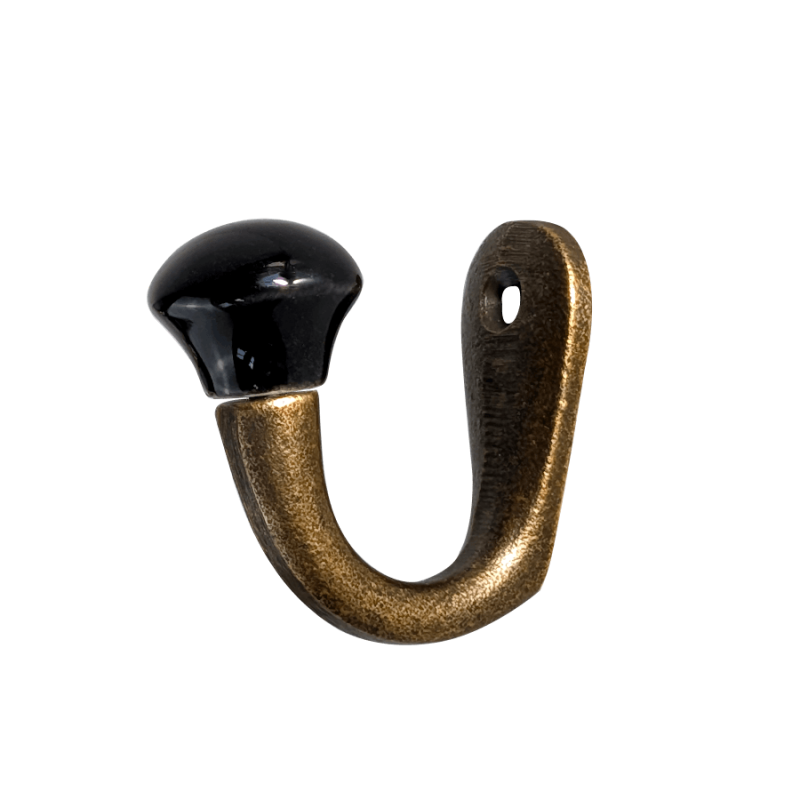 Crochet métal patiné boule céramique noire H5 cm | Deco-Delight.com