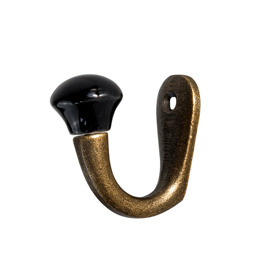 Crochet métal patiné boule céramique noire H5 cm | Deco-Delight.com