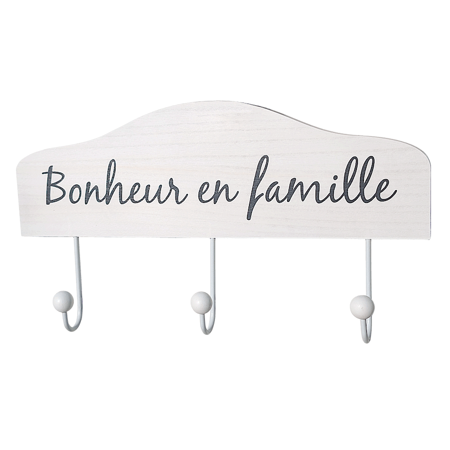 Patère murale Bonheur en famille blanche L37 cm | Deco-Delight.com