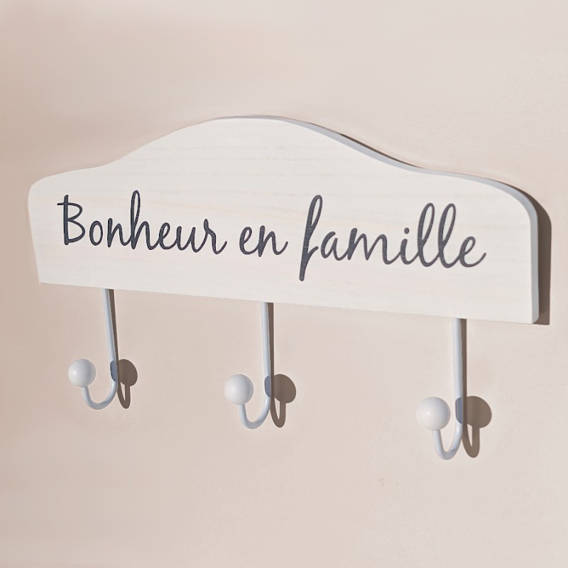 Patère murale Bonheur en famille blanche L37 cm | Deco-Delight.com