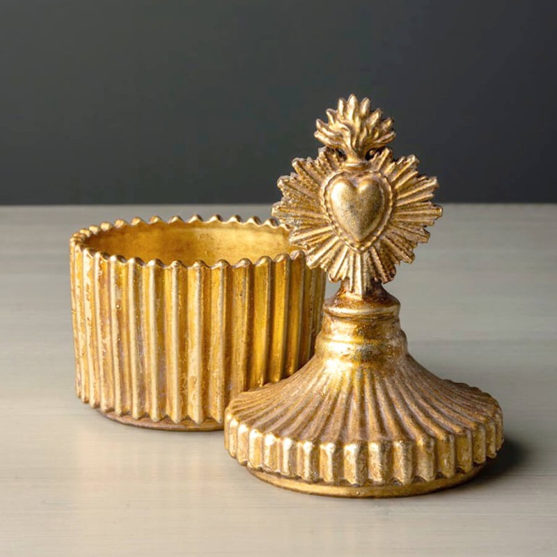 Boîte en résine ex-voto Cœur Sacré doré H13 cm | Deco-Delight.com