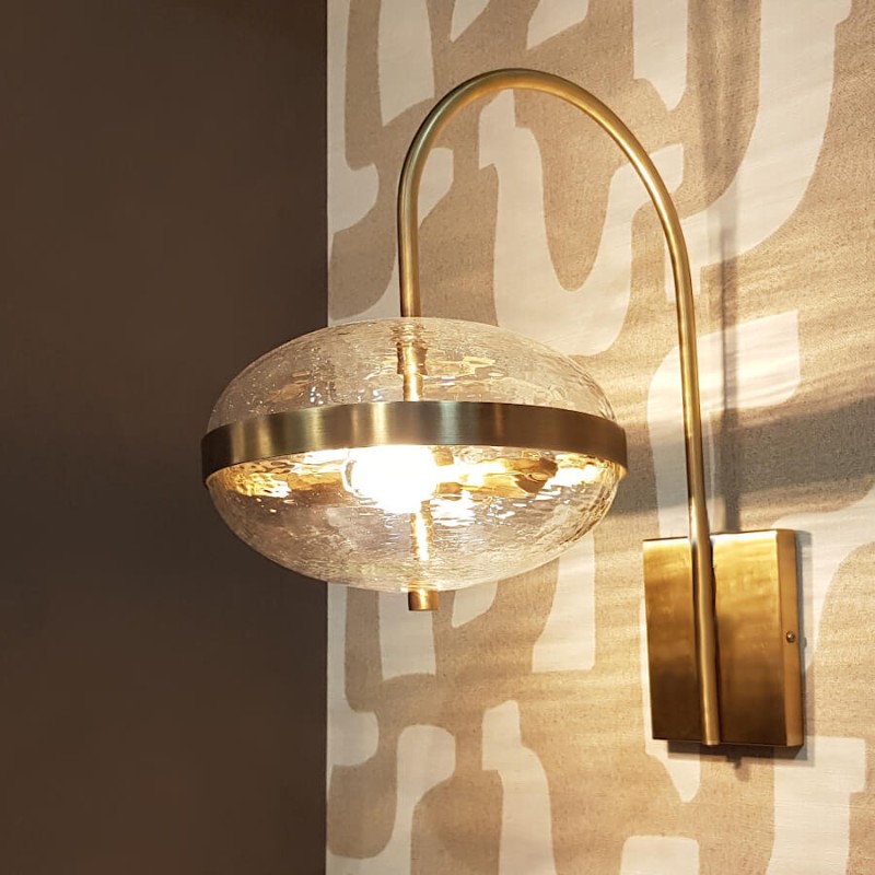 Applique Murale Globe Laiton Brossé & Verre Texturé | Deco-Delight.com