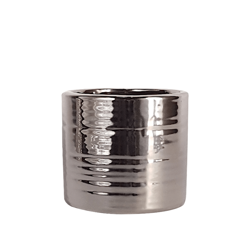 Cache-pot rond argenté en céramique H9.5  | Deco-Delight.com