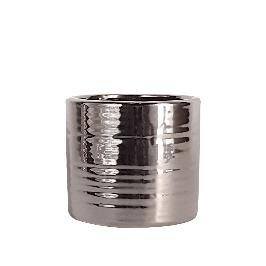 Cache-pot rond argenté en céramique H9.5  | Deco-Delight.com