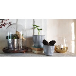 Cache-pot rond argenté en céramique H9.5  | Deco-Delight.com