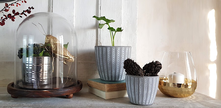 Cache-pot rond argenté en céramique H9.5  | Deco-Delight.com