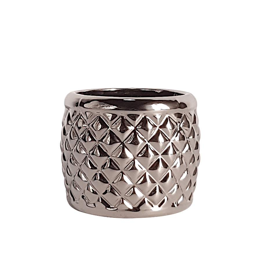 Cache-pot texture argentée rond H9.5  | Deco-Delight.com