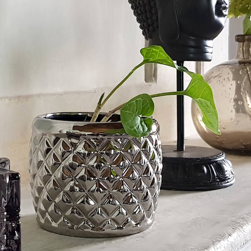 Cache-pot texture argentée rond H9.5  | Deco-Delight.com