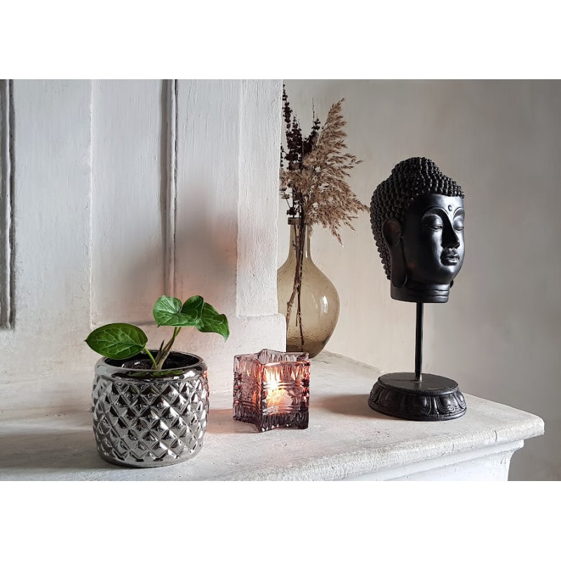 Cache-pot texture argentée rond H9.5  | Deco-Delight.com