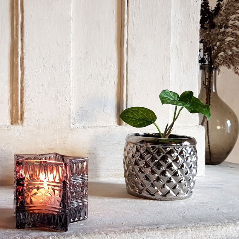 Cache-pot texture argentée rond H9.5  | Deco-Delight.com