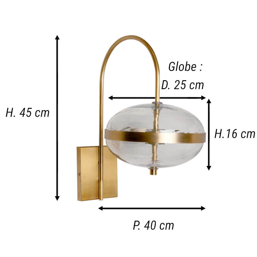 Applique Murale Globe Laiton Brossé & Verre Texturé | Deco-Delight.com