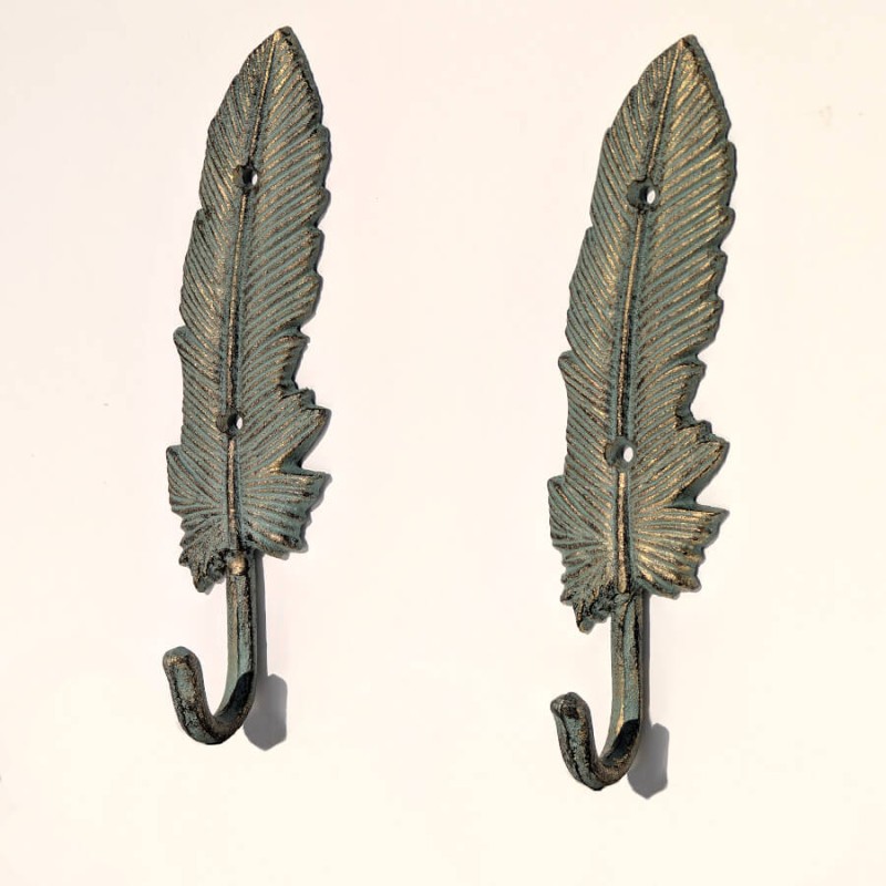 Patère plume fonte gris doré H21.5  | Deco-Delight.com