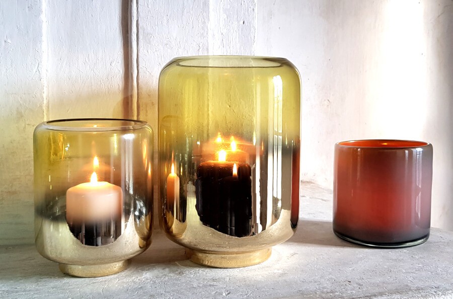 Photophore bicolore doré raffiné en verre  | Deco-Delight.com