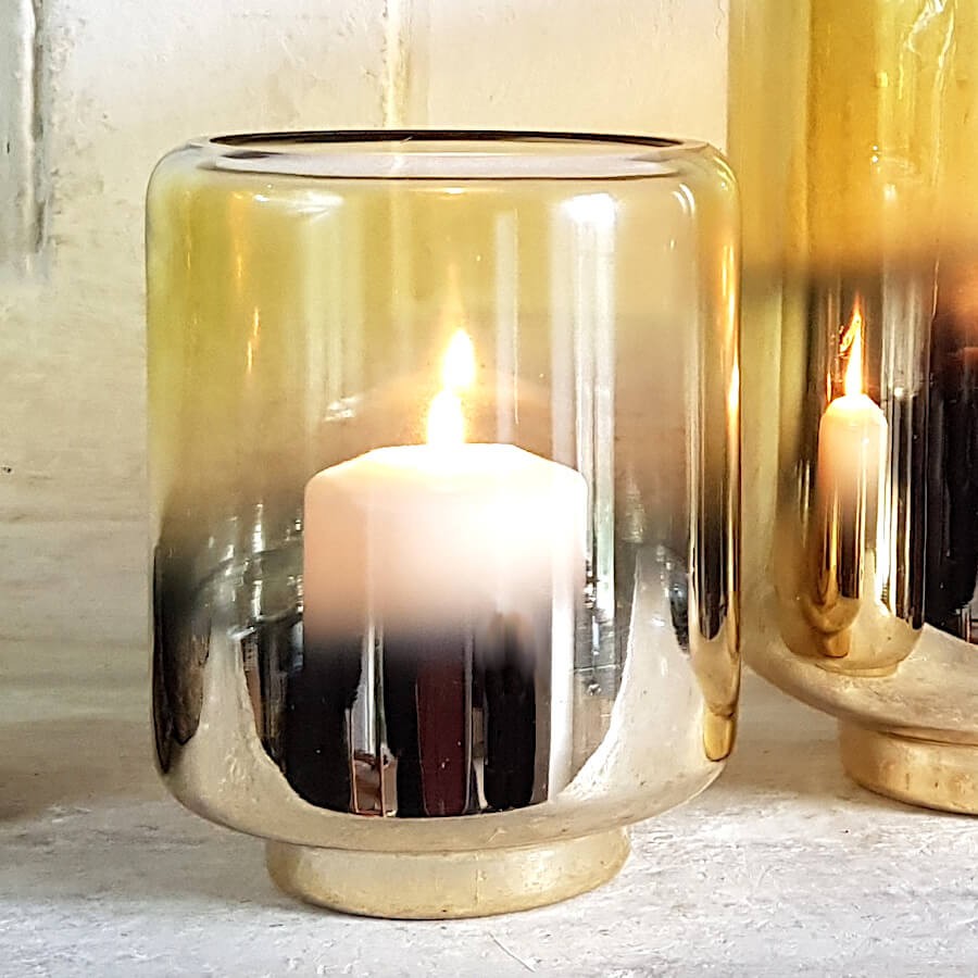 Photophore bicolore doré raffiné en verre  | Deco-Delight.com