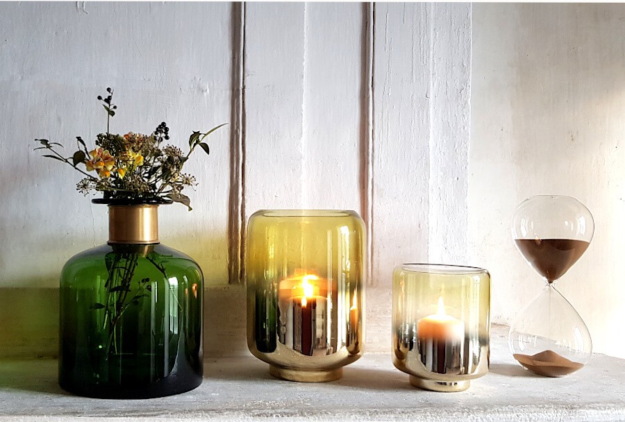 Photophore bicolore doré raffiné en verre  | Deco-Delight.com