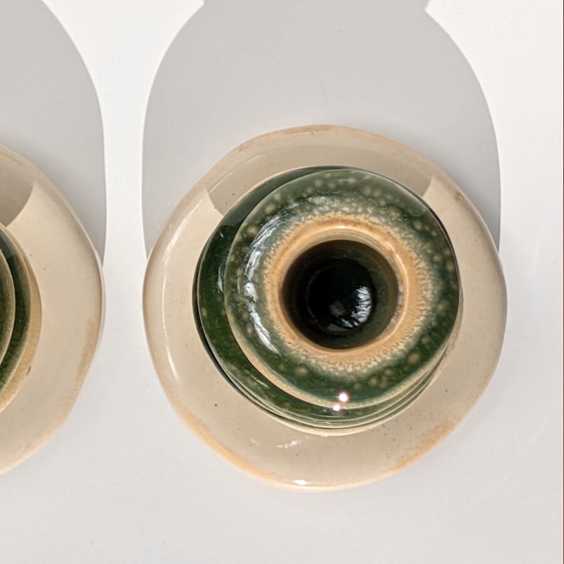 Vue de dessus base et disques bougeoir céramique émaillée