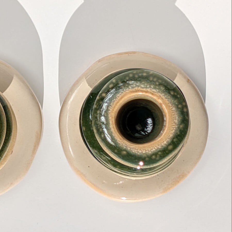 Vue de dessus base et disques bougeoir céramique émaillée