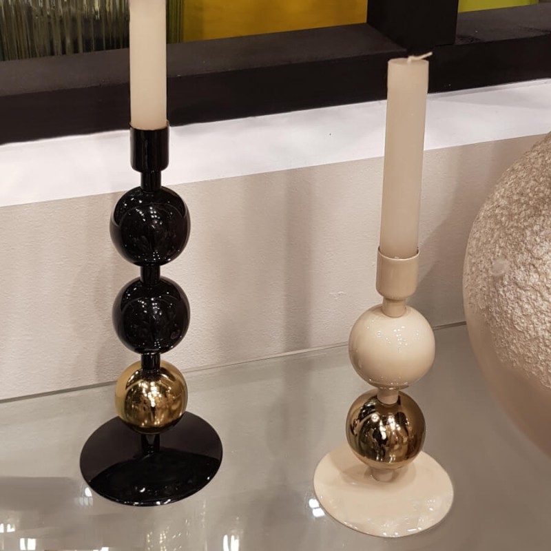 Bougeoir noir et or et bougeoir crème et or, design sculptural moderne