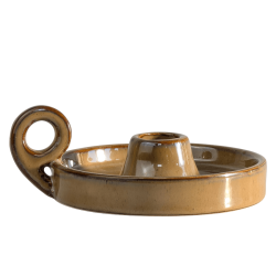 Bougeoir de chevet en céramique beige foncé à anse.